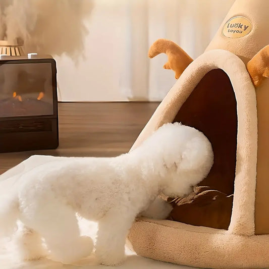 Knusse Grot Voor Huisdieren Veilig Toevluchtsoord Zacht Pluche Comfort Antislip Machinewasbaar Draagbaar Ontwerp